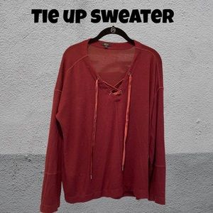 V tie up front plum soft sweater